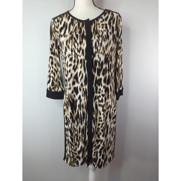 Chicos Brown & Black Leopard Print Button Down Dress Women S Mob Wife Old Money - Picture 3 of 14